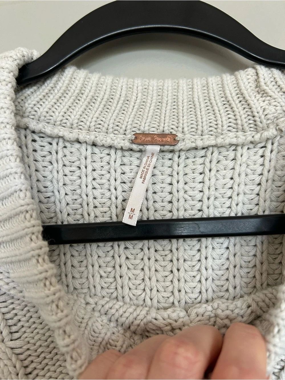 Free People Women’s Ivory Cable Crewneck Sweater